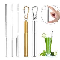 Collapsible reusable metal straws, Reusable Mini smoke tube metal straws 2 pack reusable drinking straws with Aluminum Key chain Case and Cleaning Brush
