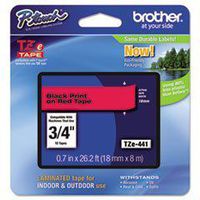 Brother P-Touch TZE441 TZe Standard Adhesive Laminated Labeling Tape, 3/4-Inch w, Black on Red