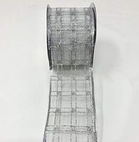 Glittery Silver Wired Ribbons Bundle (2 Rolls, 2.5 inch x 10 Yards Each) w. Silver Squares for Gift Wrapping & Decorating