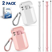 Sunnywoo Reusable Silicone Collapsible Straws - 2 Pack Portable Foldable Drinking Straw with Carrying Case and Cleaning Brush for Adults and Kids, BPA Free and Dishwasher Safe,Pink & White
