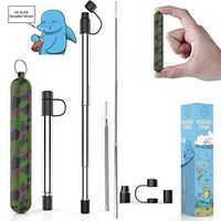 Reusable Straws I Stainless Steel Straws with Silicone Tips I Collapsible Straw Keychain Case and Straw Cleaning Brush I Portable Drinking Foldable Travel Straws with Case