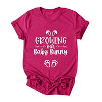 Eoeth Easter Growing Out Baby Bunny Top Blouse Women Plus Size Summer Letter Print O-Neck Short Sleeved T-Shirt Pullover Hot Pink