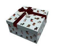 Cute Multi Dog Breeds in Winter with Embellished Red Velvet Bow Decorative Holiday Gift Box (Large)