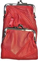 Red Patched Lamb Skin Cigarette Case with Zipper Pocket and Lighter Case Fit 100 and 120's