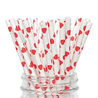 Funpa 100PCS Paper Straw Disposable Party Drinking Straw for Valentines Day