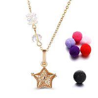 Morenitor Essential Oil Necklace, Copper Hollow Star Locket Aromatherapy Pendant Necklace Chain with 4 Shining Crystal Jewelry Gift for Women, 5 Colors Cotton Refill Balls (Golden)