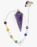 12 Faceted Gemstone Crystal Pendulum with Seven Chakra Stone Chain (Amethyst)