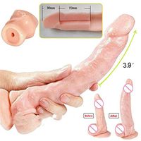 2020 Hot Black Realistic Beautihome Flesh Feeling Sexy 10 INCH Longer Add 2.5" Shaft Bottom Double Open Girth Enhancer Extension Sleeve Extender Sheath Toy Type for Men