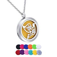 Dove Flower Aromatherapy Essential Oil Diffuser Necklace Jewelry Stainless Steel Locket Pendant,12 Refill Pads