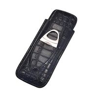 CCZXJH Cigar Humidor Desktop Cigar Box, 2 Sticks of Travel Portable Cigar Humidors Cigar Tube Leather with Cigar Cut Cigarette case, Men's Gift Box Cigar Set, Black Wood Lined