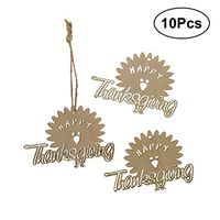 BESTOYARD 10pcs Happy Thanksgiving Hang Tags Wooden Maple Leaf Tags with String Party Decoration