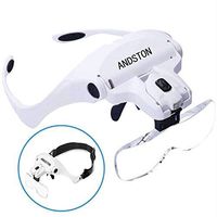 ANDSTON Head Mount Magnifying Glass with 2 Led Professional Jewelry Loupe Light Bracket and Headband are Interchangeable