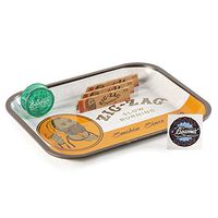4 Items - Zig Zag 14” x 11” Orange Metal Rolling Tray + 3 Packs of Zig Zag King Size Unbleached Rolling Papers + Beamer Smoke Sticker…