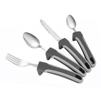 Adaptive Utensils (4-Piece Kitchen Set) Wide, Weighted, Non-Slip Handles for Hand Tremors, Arthritis, Parkinson’s or Elderly Use, Stainless Steel Knife, Fork, Spoons (Gray Light Weighted)