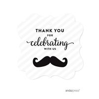 Andaz Press Birthday Fancy Frame Gift Tags, Thank You for Celebrating with Us, Mustache Black, 24-Pack, for Gifts and Party Favors