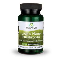 Swanson Lion's Mane Mushroom Memory Support Mental Focus Brain Booster Herbal Supplement Hericium Erinaceus (Mycelium Biomass) 500 mg 60 Capsules
