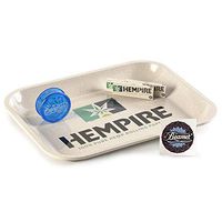 5 Items - Hempire 14” x 11” Tan Color Metal Rolling Tray + 3 Packs of Hempire 1 1/4 Size Hemp Rolling Papers + Beamer 3-Piece 63mm Acrylic Grinder with Storage Compartment + Beamer Smoke Sticker