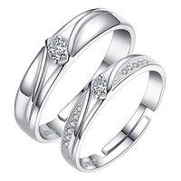 Peigen Love Jewelry 2Pcs Matching Set,Couple Rings,Diamond Encrusted Open Geometric Round Male and Female Ring Couple Jewelry Gift