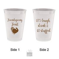 Thanksgiving Friendsgiving Feast Frost Flex Plastic Cups - Laugh, Drink and get Stuffed (10 cups)