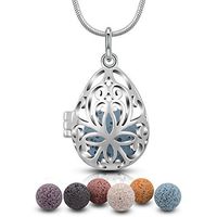 EUDORA Aroma Oval Lava Stone Aromatherapy Essential Oil Diffuser Necklace Pendant, 24" + 7PCS Rocks