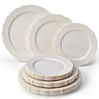 Silver Spoons Vintage Collection 120 PC DINNERWARE Set Dinner Salad 40 Dessert Plates | Durable Plastic Dishes | Elegant Fine China Look, Servings, Cream