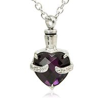 OneWorld Memorials Byzantium Stainless Steel Heart Cremation Urn Necklace - Extra Small Purple with Engraving Ashes Cremation Necklace - Custom Engraving Included