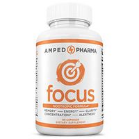 Premium Nootropic Brain Booster Supplement - Focus, Concentration & Memory - Scientifically Formulated Optimal Performance - DMAE, DHA, Green Tea Extract, Bacopa Extract & More - Amped Pharma Focus