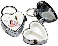 Cute Animal Print Heart Shaped Travel Size 2 Compartment Pill Box Case Organizer Keychain Mirror