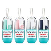 Arctic Chill Reusable Silicone Drinking Straws, Eco-Friendly, Bendable, Flexible Collapsible with Portable Pocket Carrying Case for Traveling, Made with BPA Free, Set of 4