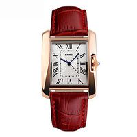 NOMSOCR Women's Metal Casual Square Dial Quartz Analog Wrist Watch with Leather Band, Water Resistant (Red)