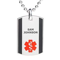 Divoti Deep Custom Laser Engraved Stainless Steel Medical Alert Necklace for Men, Steel Urban Tag Medical ID Necklace, Medical Dog Tag w/Free Engraving Chain 24 in Ball-Red/Black