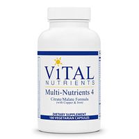 Vital Nutrients - Multi-Nutrients 4 - Citrate/Malate Formula (with Copper & Iron) - Multi-Vitamin/Mineral Formula With Potent Antioxidants - Bioavailable Form - 180 Vegetarian Capsules per Bottle