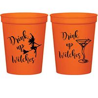 Halloween Orange Plastic Stadium Cups - Drink Up Witches Martini (10 cups)