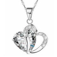 Meidexian888 Clavicle Pendant Necklace,Fashion Women Heart Crystal Rhinestone Silver Chain Pendant Necklace Jewelry (H)
