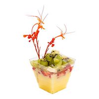 2 oz Square Clear Plastic Mini Apogee Kova Cup - 2" x 2" x 1 3/4" - 100 count box - Restaurantware