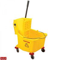 Smooth Rolling Caution Yellow 10 Gallon Mop Bucket & Wringer Combo With Comfort Grip Arm
