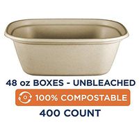 100% Compostable to-Go Boxes by World Centric, Made from Unbleached Plant Fiber, Great for Takeout, 8.8" x 6.8" x 3", 48 oz, (Pack of 400)
