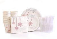 Christmas Disposable Dinnerware Set for 80 Guests, 560 Pieces Set of Paper Plates, Cups, Napkins, Plastic Forks and Knives.