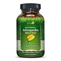 Irwin Naturals Extra Strength Ashwagandha Mind & Body Adaptogenic Herbs Supports Stress Response, Mood, Mental & Physical Performance with Cordyceps, Turmeric, BioPerine & More - 60 Liquid Softgels