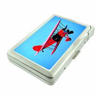 Cigarette Case with Built in Lighter Vintage Airplane S6 Smoking King Size Cigarettes Silver Metal Wallet 4" X 2.75" RFID Protection Aircraft Plane