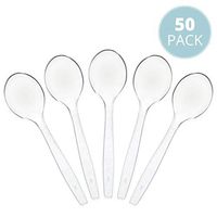 Plasticpro Disposable Clear Plastic Soup Spoons Heavyweight Utensils Pack of 50 Count