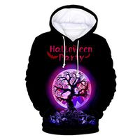 HNTDG Halloween Fashion Mens & Women Cool 3D Digital Print Party Long Sleeve Hooded Sweatshirt Tops Black