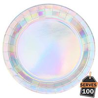Pack of 100 Silver Disposable Shiny Foil Paper Plates, Round 9", Party Supplies for Appetizer, Lunch, Dinner, or Dessert