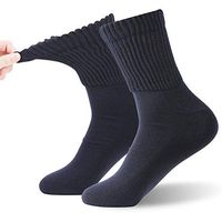 Diabetic Socks, FOOTPLUS Men Women Loose Top Circulatory Socks for Edema Pregnant Women, Around House Floor Thick Cushioned Sole Winter Warm Dress Socks, 2 Pairs Navy Quarter, L/XL