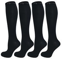 All Black 4 Pair Pack Knee-High Youth Compression Socks for Athletics; Basketball, Baseball, Softball, Football, Running, Cross Country, MTB, Sports. Gift Set; All Black, Medium-Fits Ages 9-16