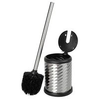 Bath Bliss Toilet Bowl Brush and Holder with Self Closing Lid, Space Saver, Deep Cleaning, Finger Print Proof Finish, Hygienic, Silver