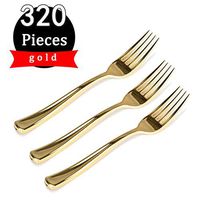 WELLIFE 320 Pieces Gold Plastic Forks, Durable Disposable Gold Forks, Perfect Gold Utensils for Parties and Wedding
