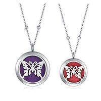 CF100 Butterfly Diffuser Necklace, 25+30MM Butterfly Aromatherapy Necklaces Set for 2, 316L Stainless Steel Essential Oil Diffuser Necklace with Chain + Pads (Butterfly)