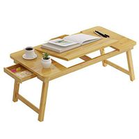 LMDZ Laptop Desk Table Adjustable Bamboo Foldable Breakfast Serving Bed Tray w' Tilting Top Drawer