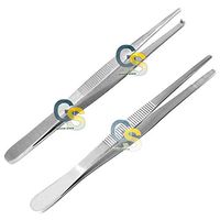 G.S 2 PCS Thumb LAB Tweezers Tissue 1X2 Teeth + Dressing Serrated Dissection Forceps 6" Economy Grade